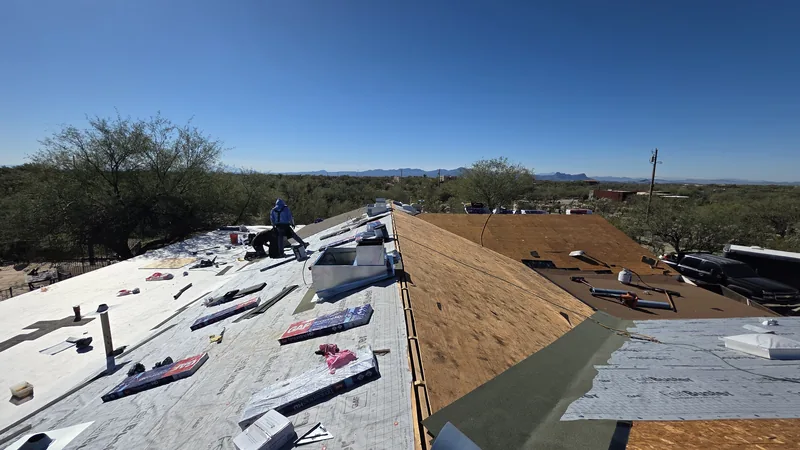 Full roof replacement in progress by Blueprint Home Services in Tucson